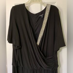 Roz&Ali 3XL Black Jumpsuit Rhinestone Detail Deep V